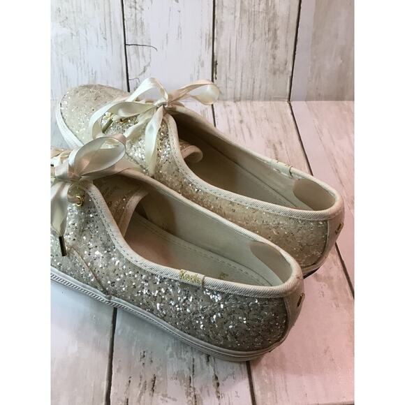 Kate Spade X New York Glitter Cream Keds Ribbon tie platform shoes size 9 - Picture 7 of 9